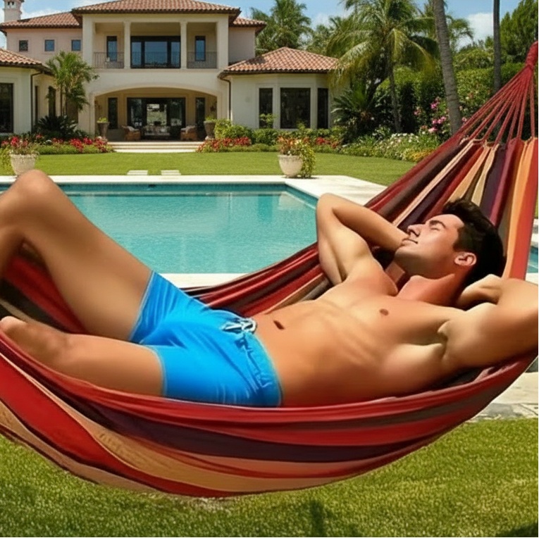 Handcrafted Ceará Hammock Red/Blue/Yellow