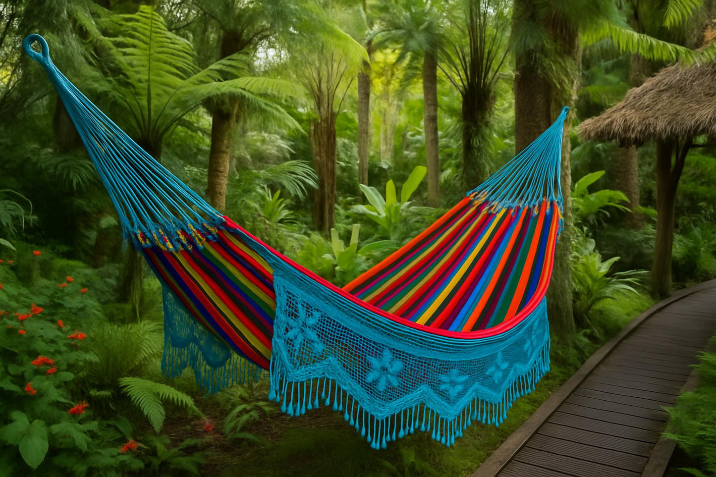 🌿 Remanso Hammock – Handcrafted Macramé, Pure Relaxation Blue/ Red /Yellow